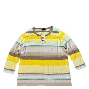 Jones New York Women's Striped Boat Neck Blouse 3/4 Sleeve Size 1X